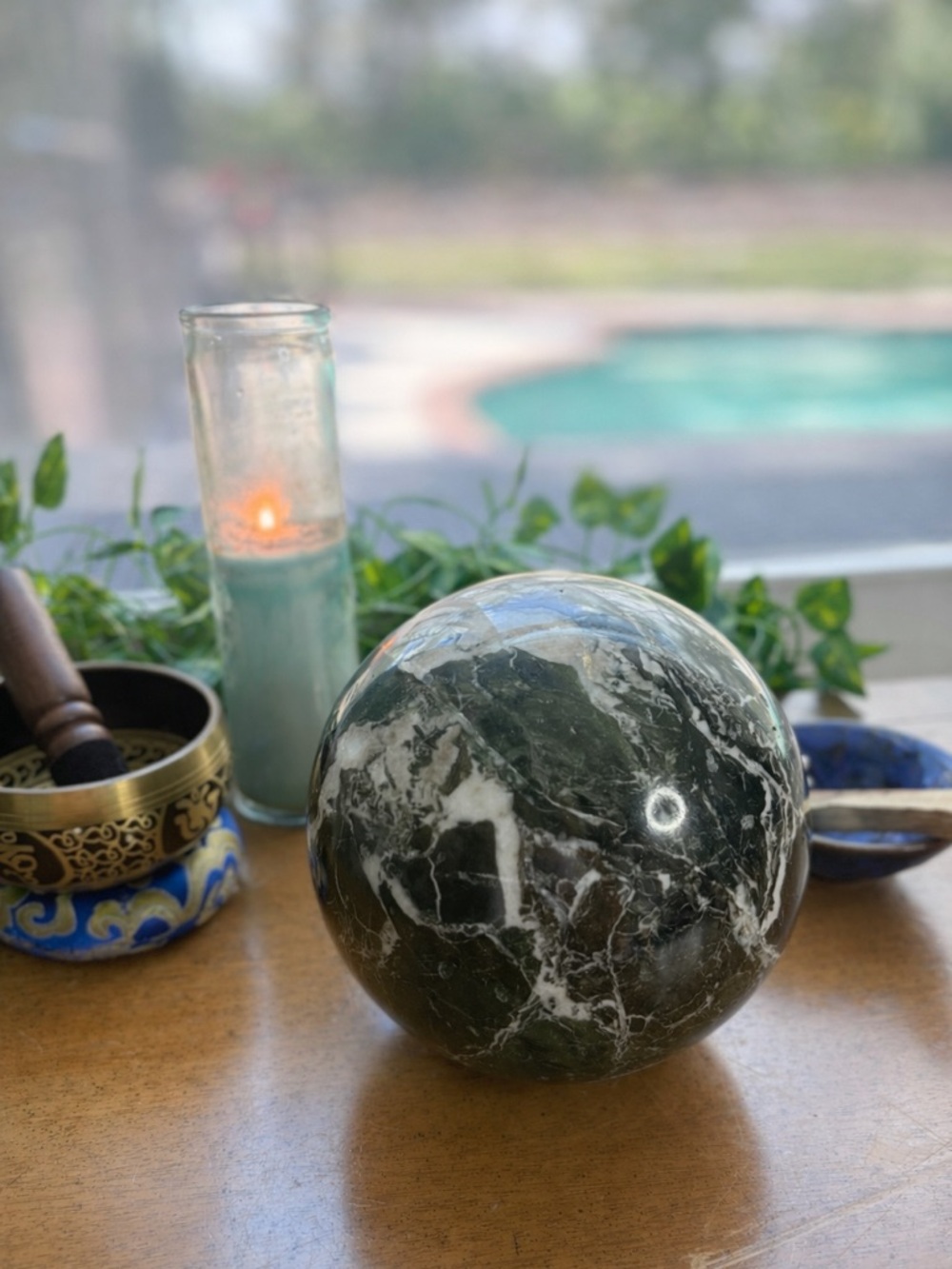 Green Onyx Serpentine Ball | Deep Forest Stone Decor | Grounding Earth Energy